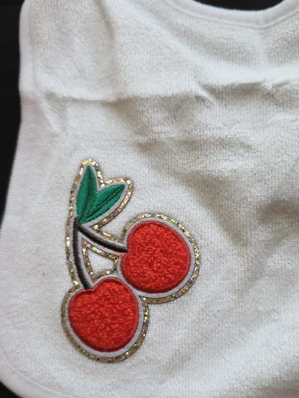 White Baby Bib with Red Cherry Patch 2 Pk